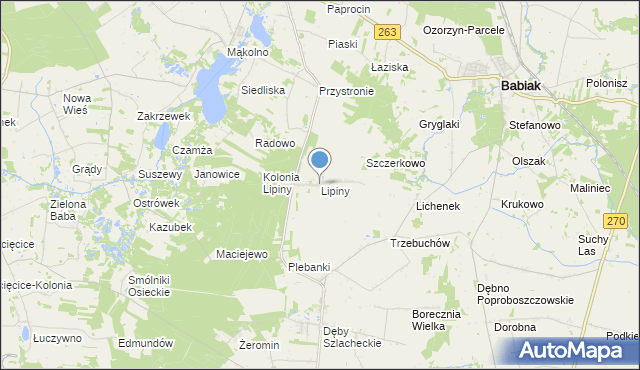 mapa Lipiny, Lipiny gmina Osiek Mały na mapie Targeo
